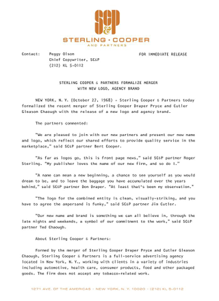 Illustration for article titled Sterling Cooper & Partners' Press Release Is Pretty Damn Fantastic